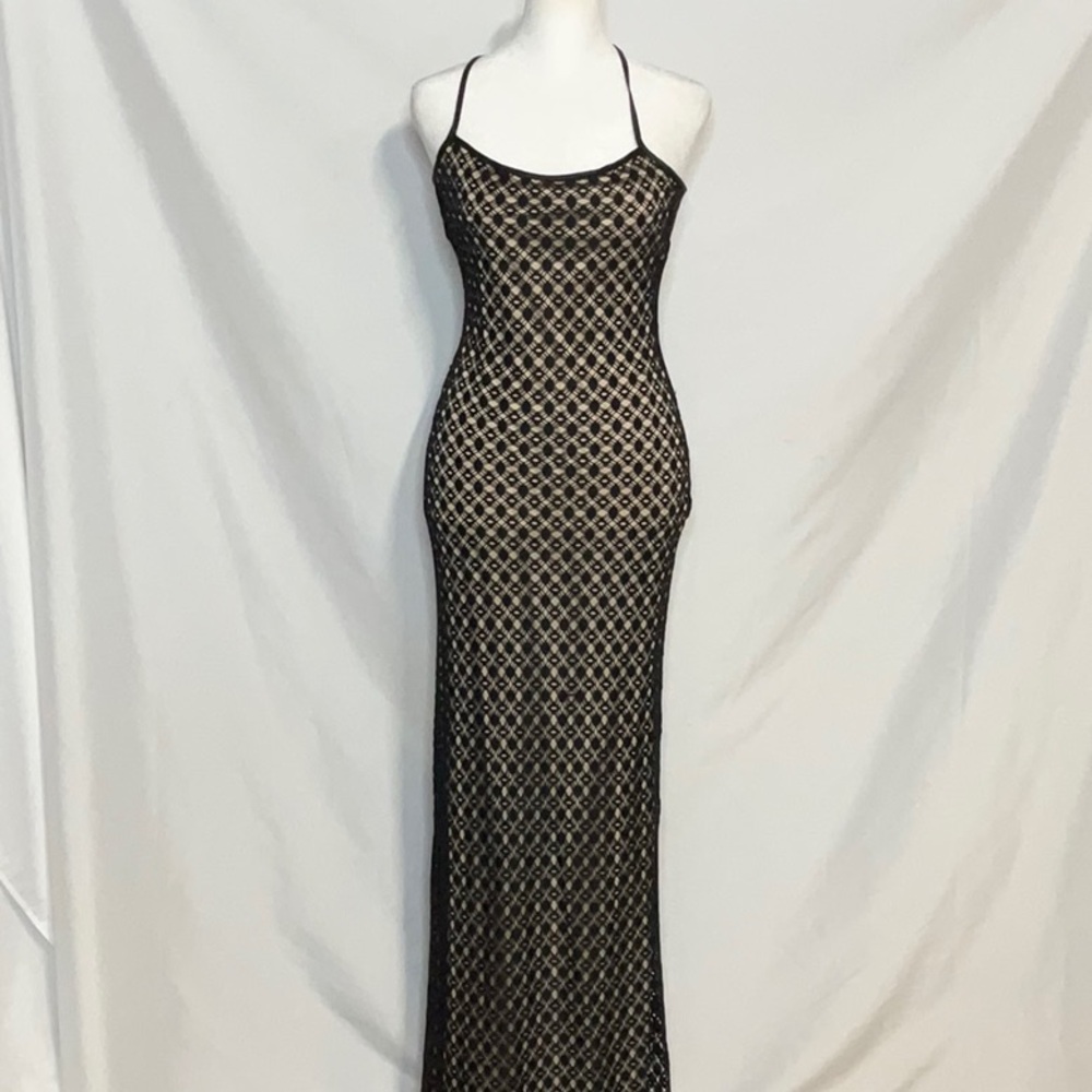 Laundry By Shelli Segal Black with Beige Underlay Maxi Dress